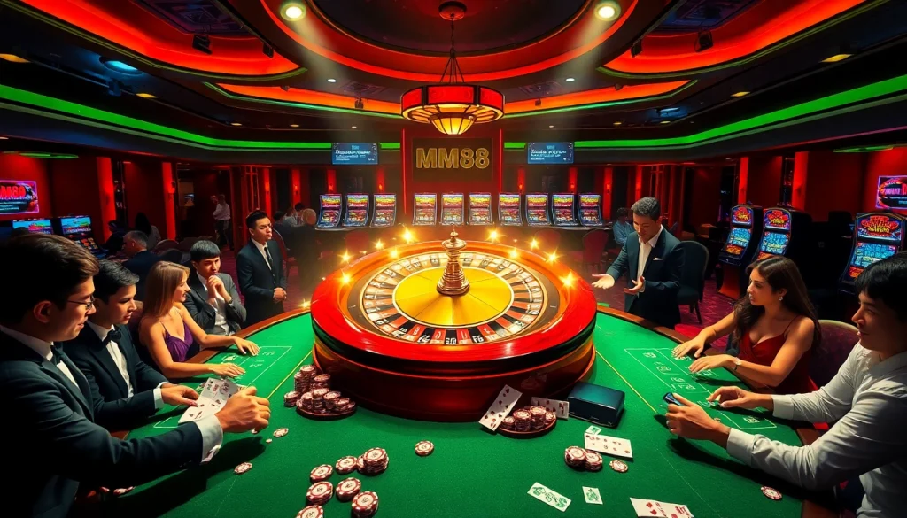 Engage with the thrilling action at MM88 casino featuring roulette, poker, and vibrant slot machines.