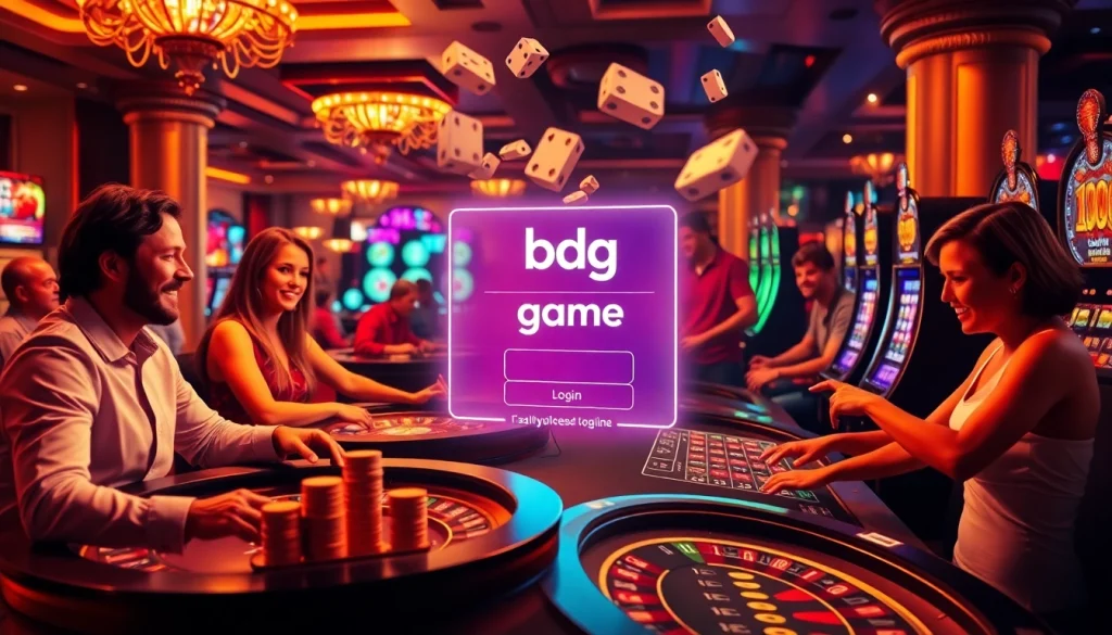 Experience the thrill of online gambling with bdg game login, featuring players excitedly engaging with roulette and slots.