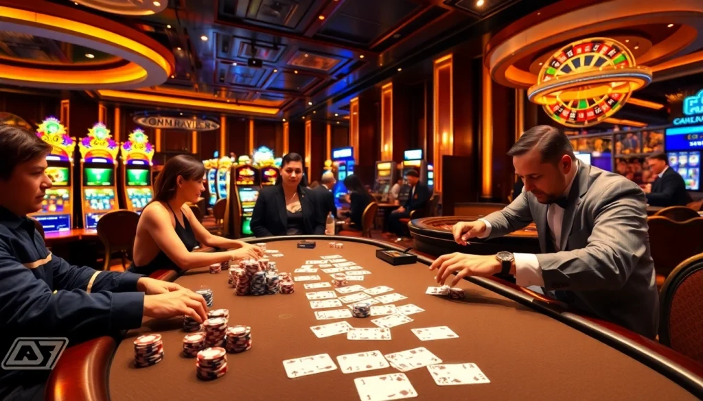 Exciting blackjack action at BJ88 casino with players enjoying colorful chips and cards.