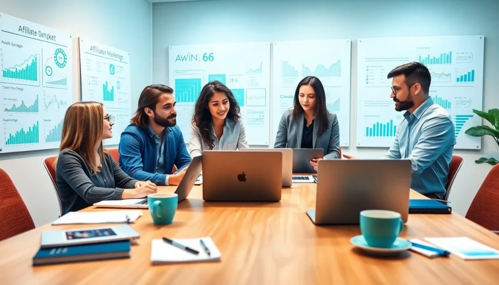 Awin66 digital marketing strategy session with diverse professionals brainstorming.