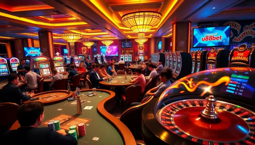 Experience the thrills of u888bet with vibrant casino games, poker tables, and spinning roulette wheels in an exciting atmosphere.
