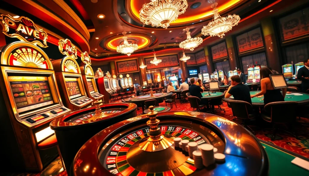 Experience the thrill of 688v bet at an exciting casino with vibrant slot machines and energetic players betting.