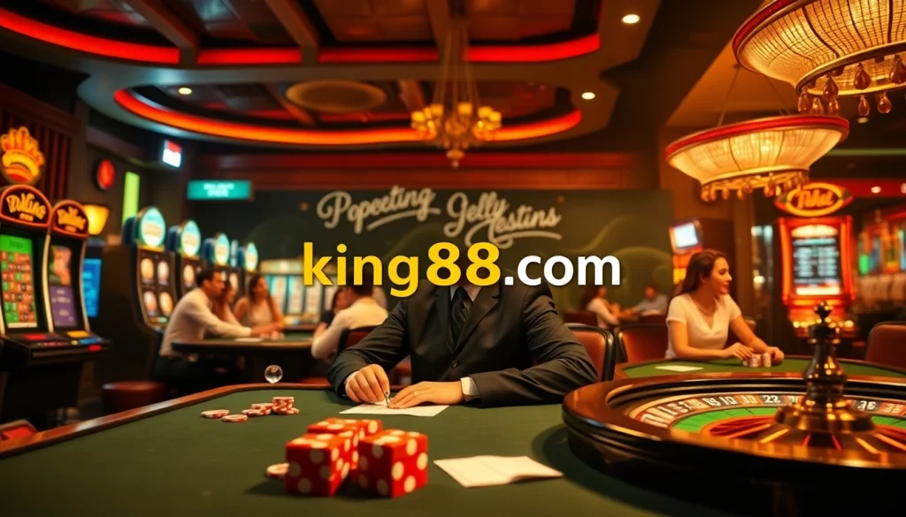 Experience thrilling poker action at king88 com with players and colorful chips.