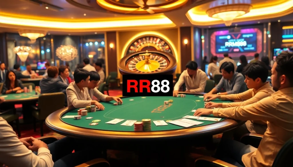 RR88 online casino showcasing a thrilling poker game with vibrant gaming elements.